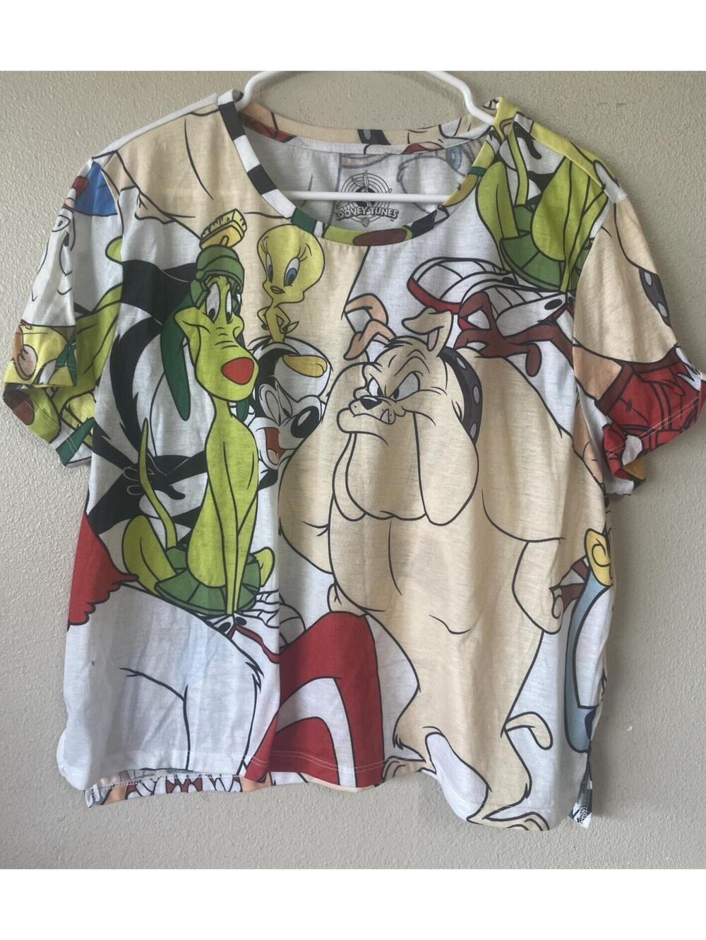 looney tunes shirt Plus Women 1x Cropped Short Sleeve Multicolor Cartoon
